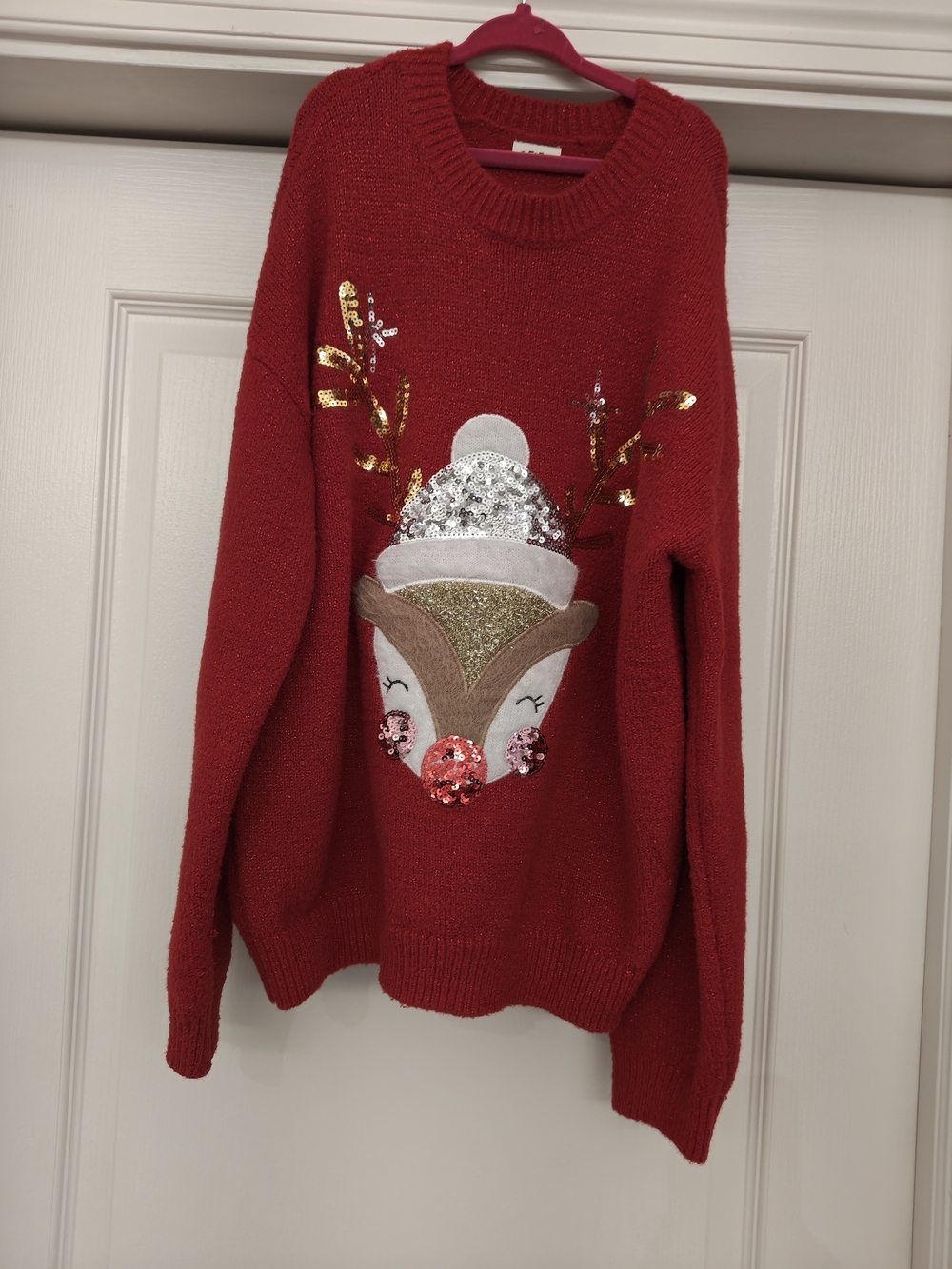 NEW F&F Red Sequin Reindeer Kids Sweater